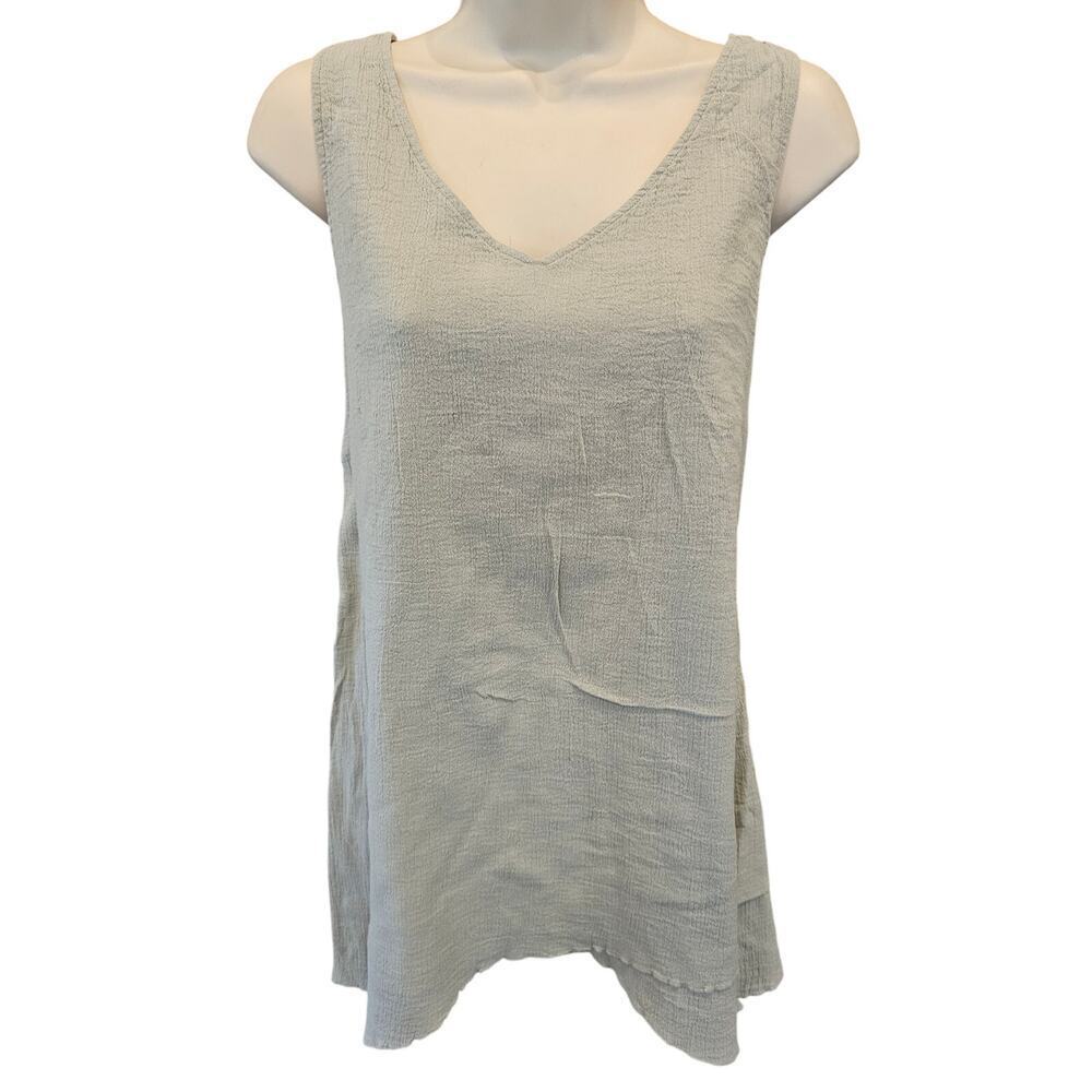 Soft Surroundings Gauze Desert Sage Tank Top Womens S Double Layered Crinkle EUC